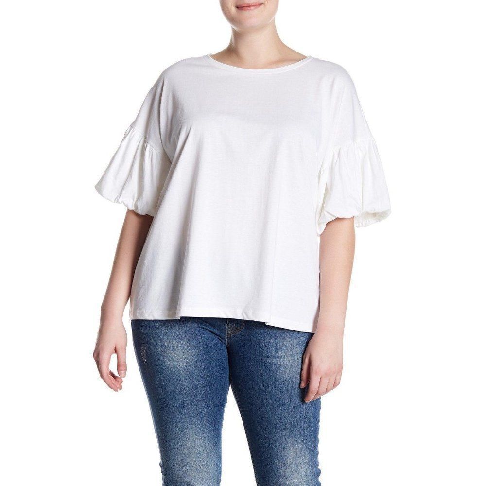 Bobeau Solid Bubble Sleeve Tee White Medium - image 1